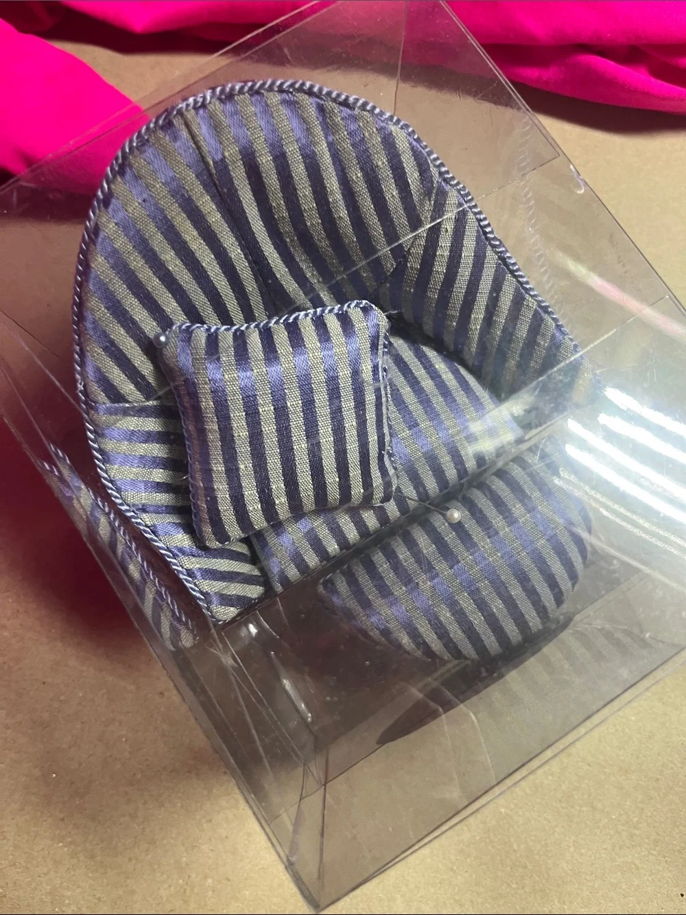 Dritz Collectible Cushions Blue Striped Pin Cushions Storage Compartment 3pc Set